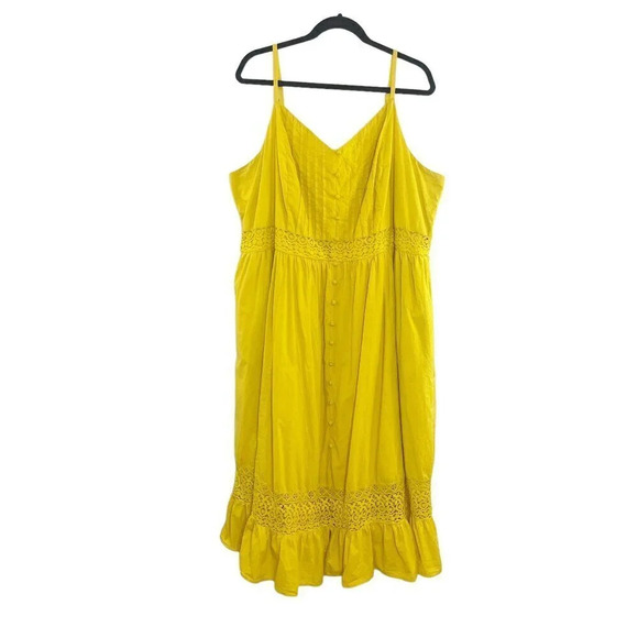Torrid Lemon Yellow Sleeveless Lace Midi Dress with Pockets Women's Size 3X - Picture 1 of 9